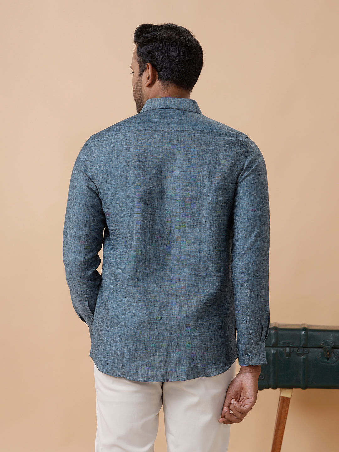 Mens Pure Linen Shirt Blue L20