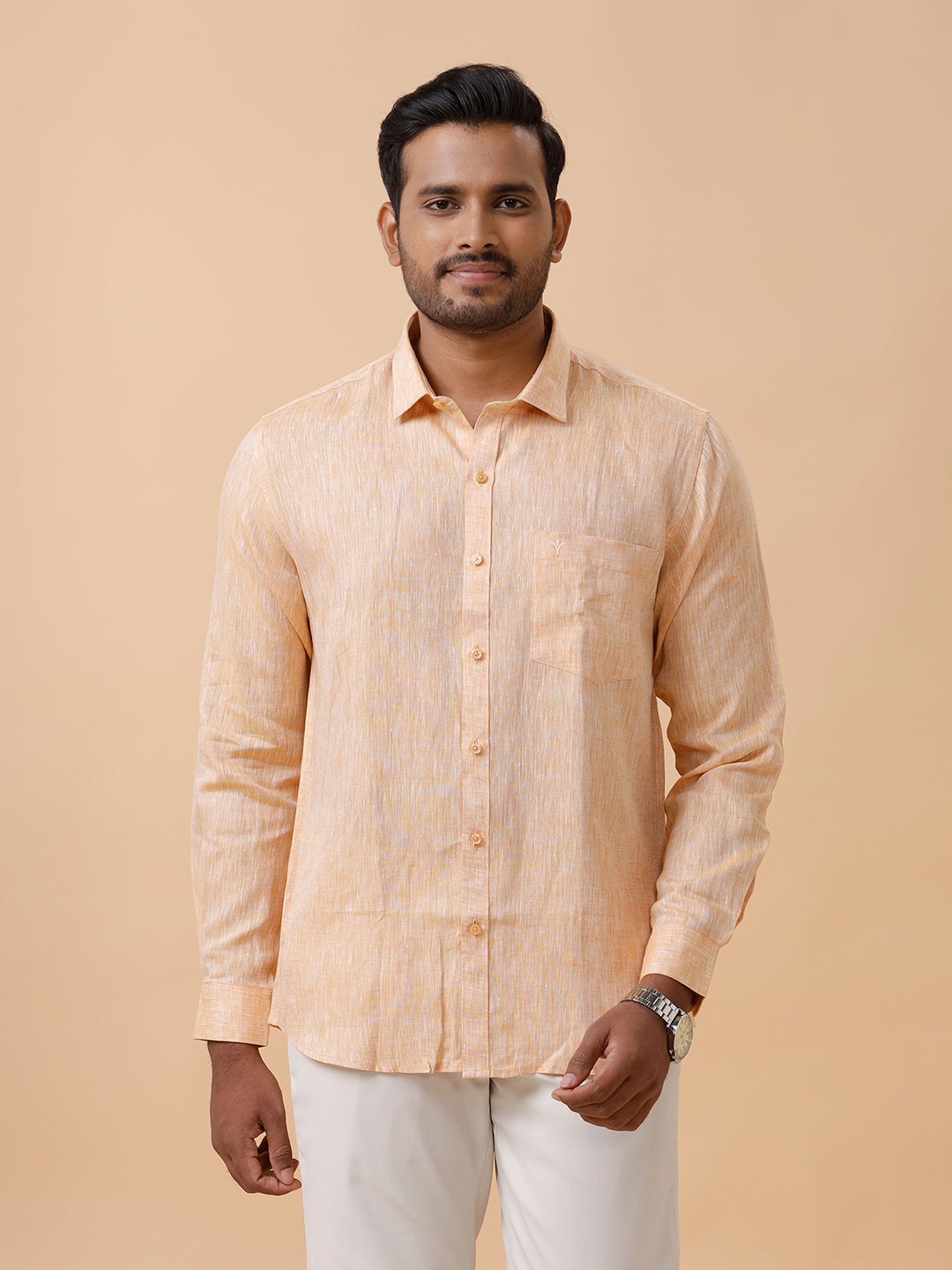 Men Pure Linen Pale Orange Shirt L19