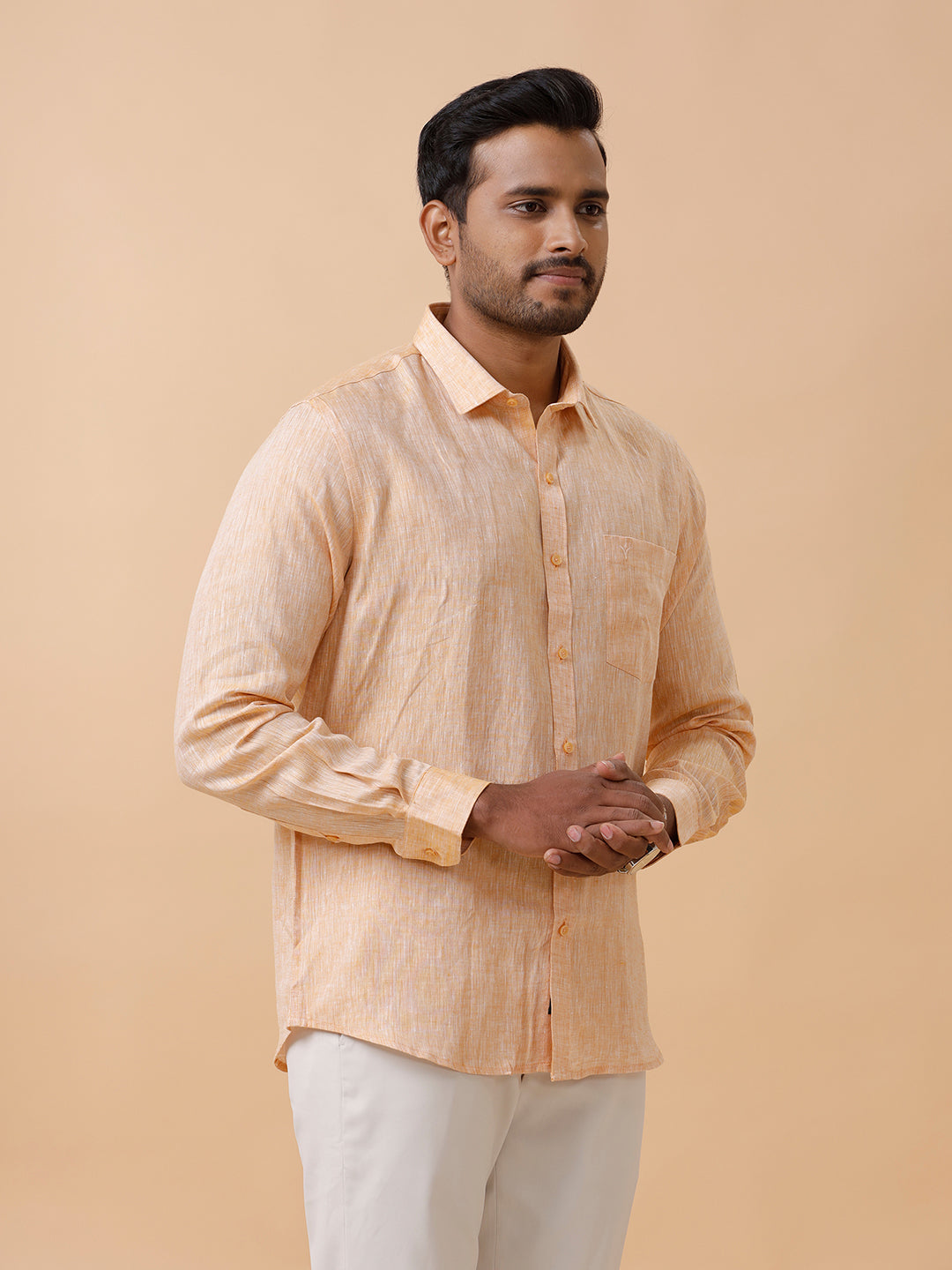 Men Pure Linen Pale Orange Shirt L19
