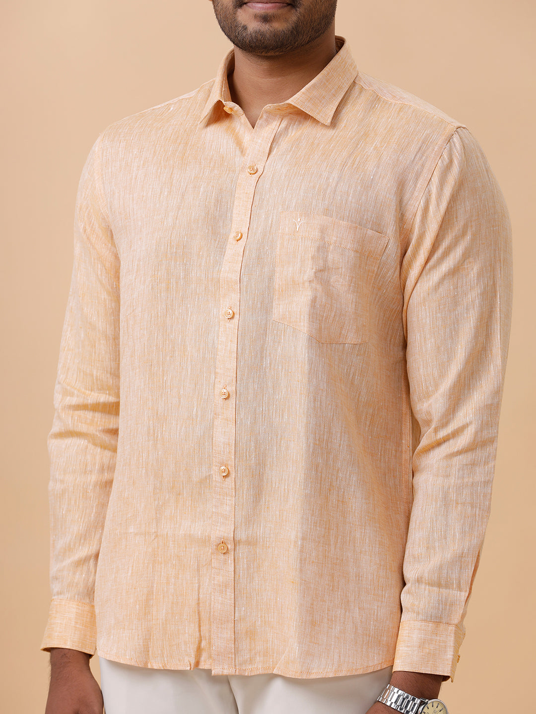Men Pure Linen Pale Orange Shirt L19