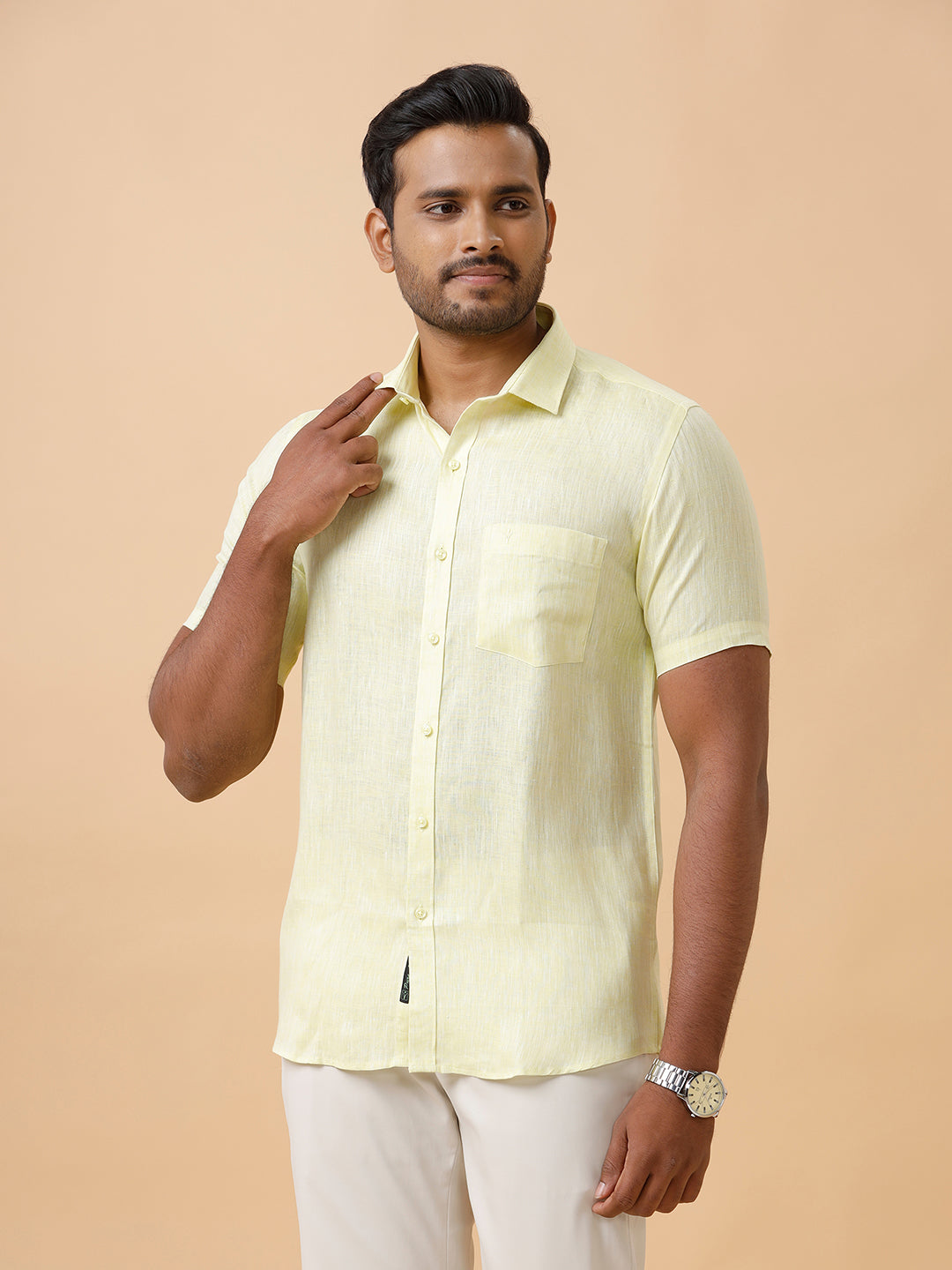 Mens Pure Linen Shirt Light Green L86