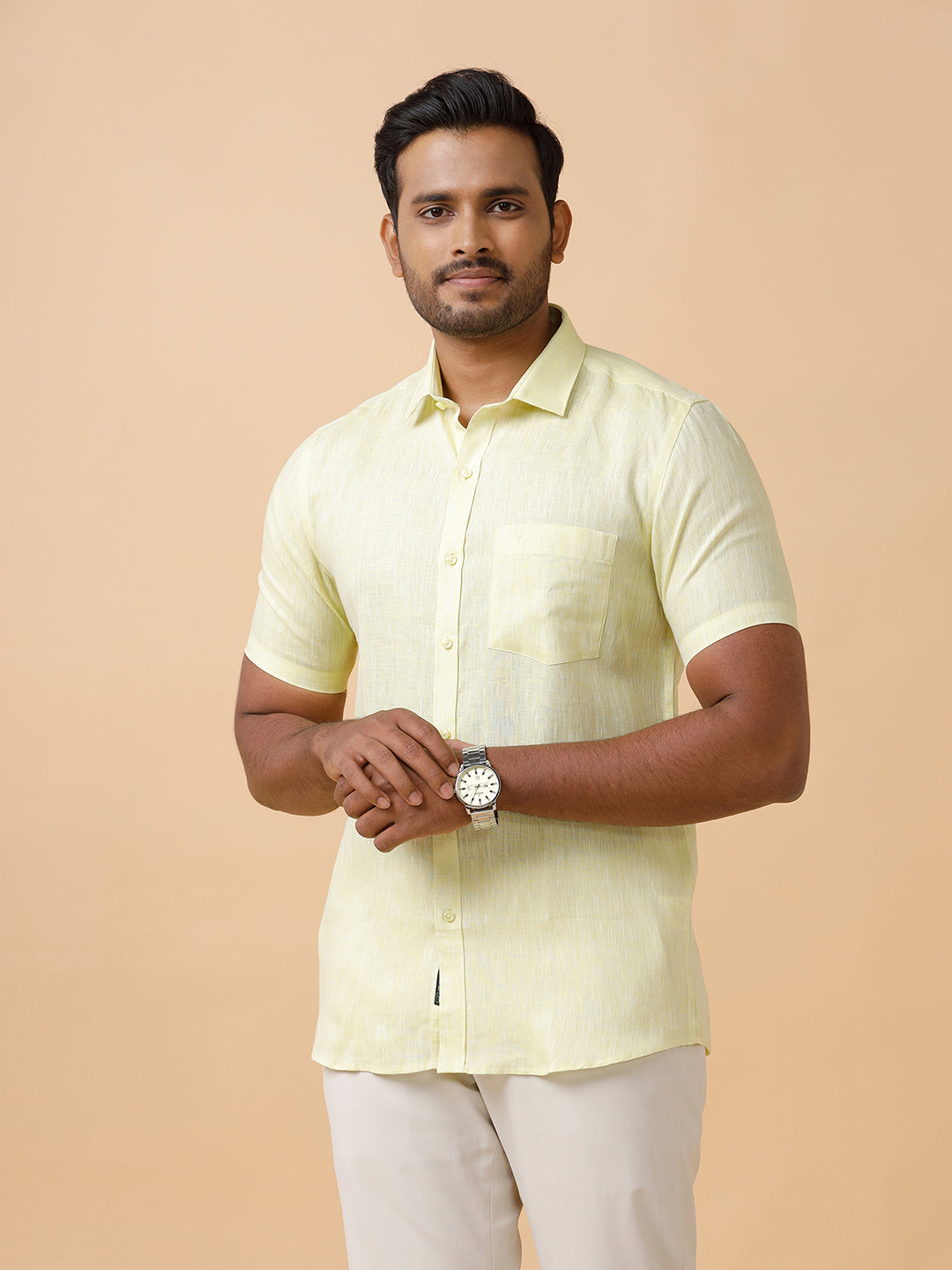 Mens Pure Linen Shirt Light Green L86