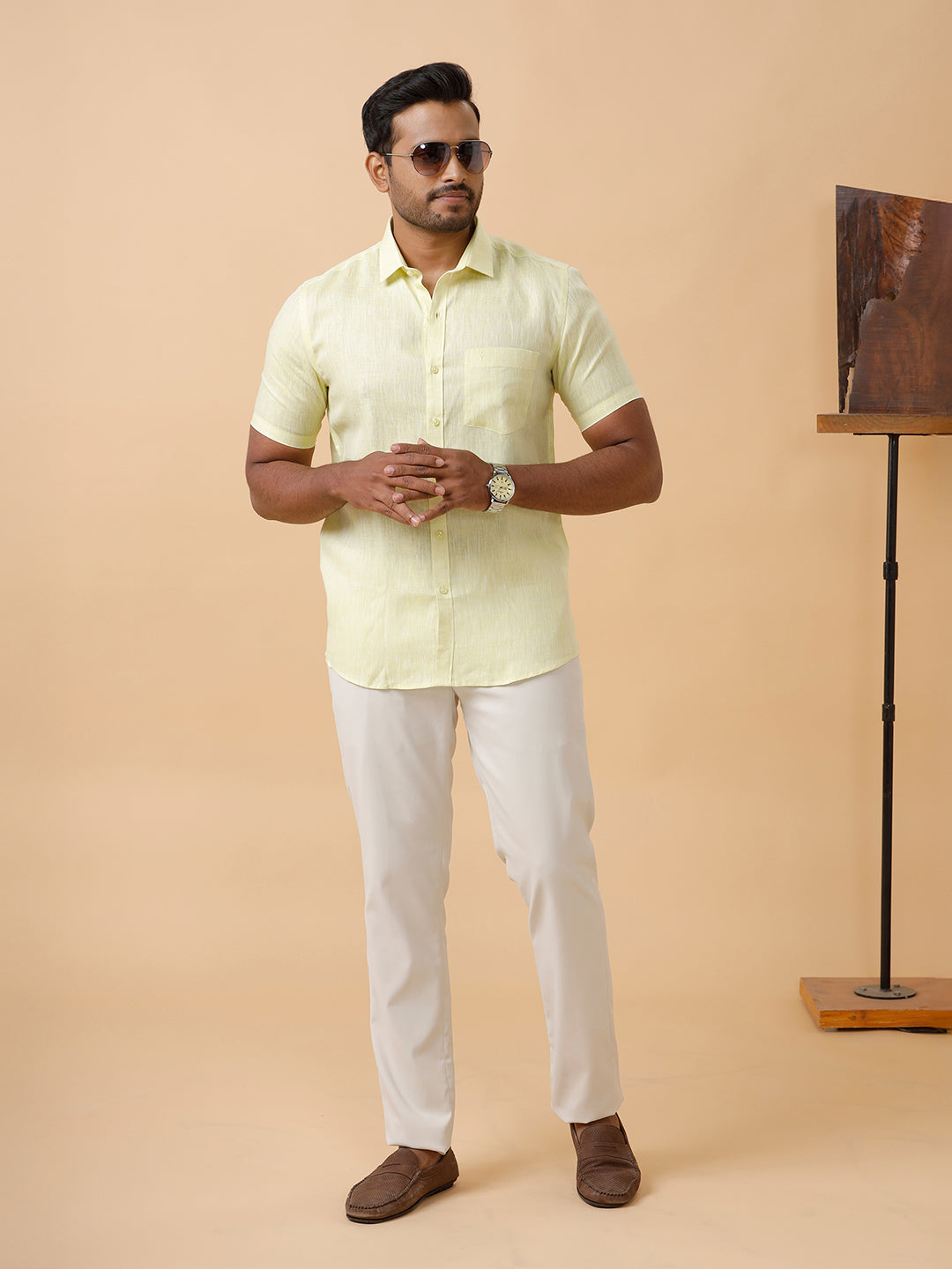 Mens Pure Linen Shirt Light Green L86
