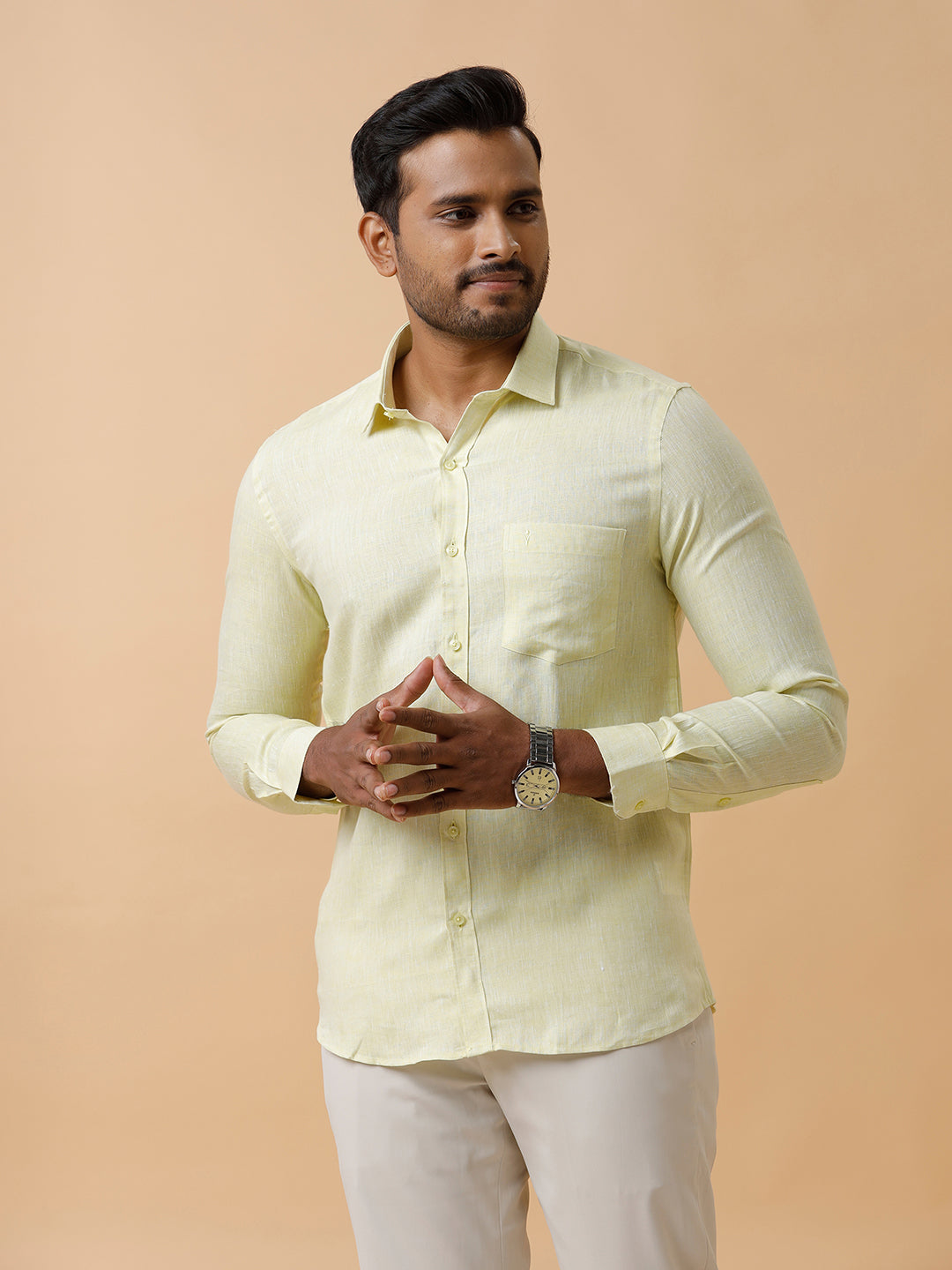 Mens Pure Linen Shirt Light Green L86