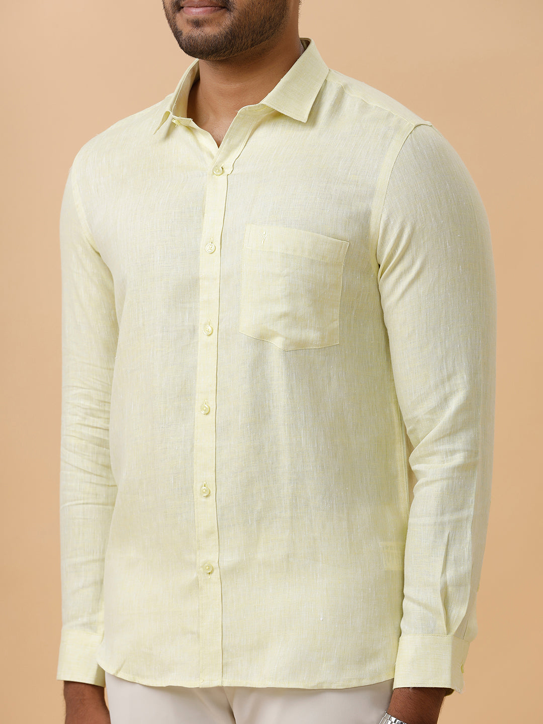 Mens Pure Linen Shirt Light Green L86