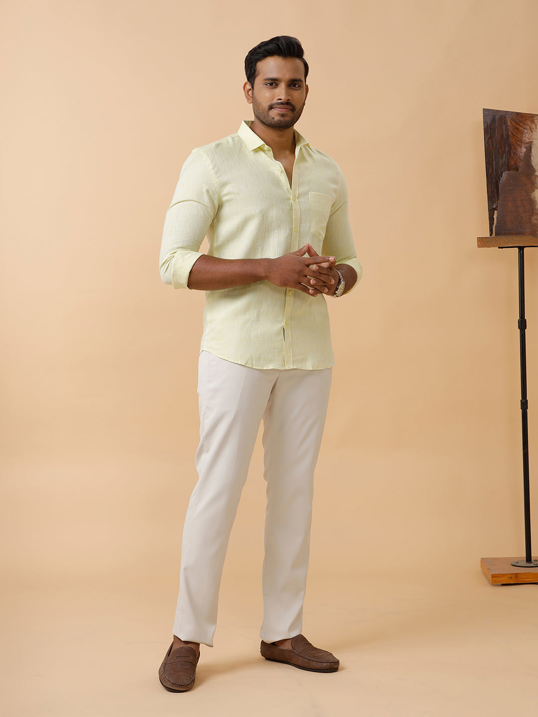 Mens Pure Linen Shirt Light Green L86