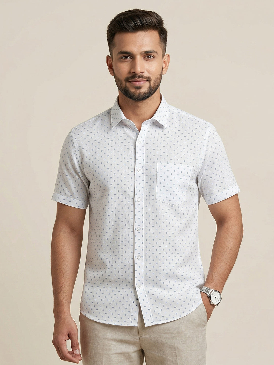 Men Cotton Blend Printed White Shirt T66 APT13