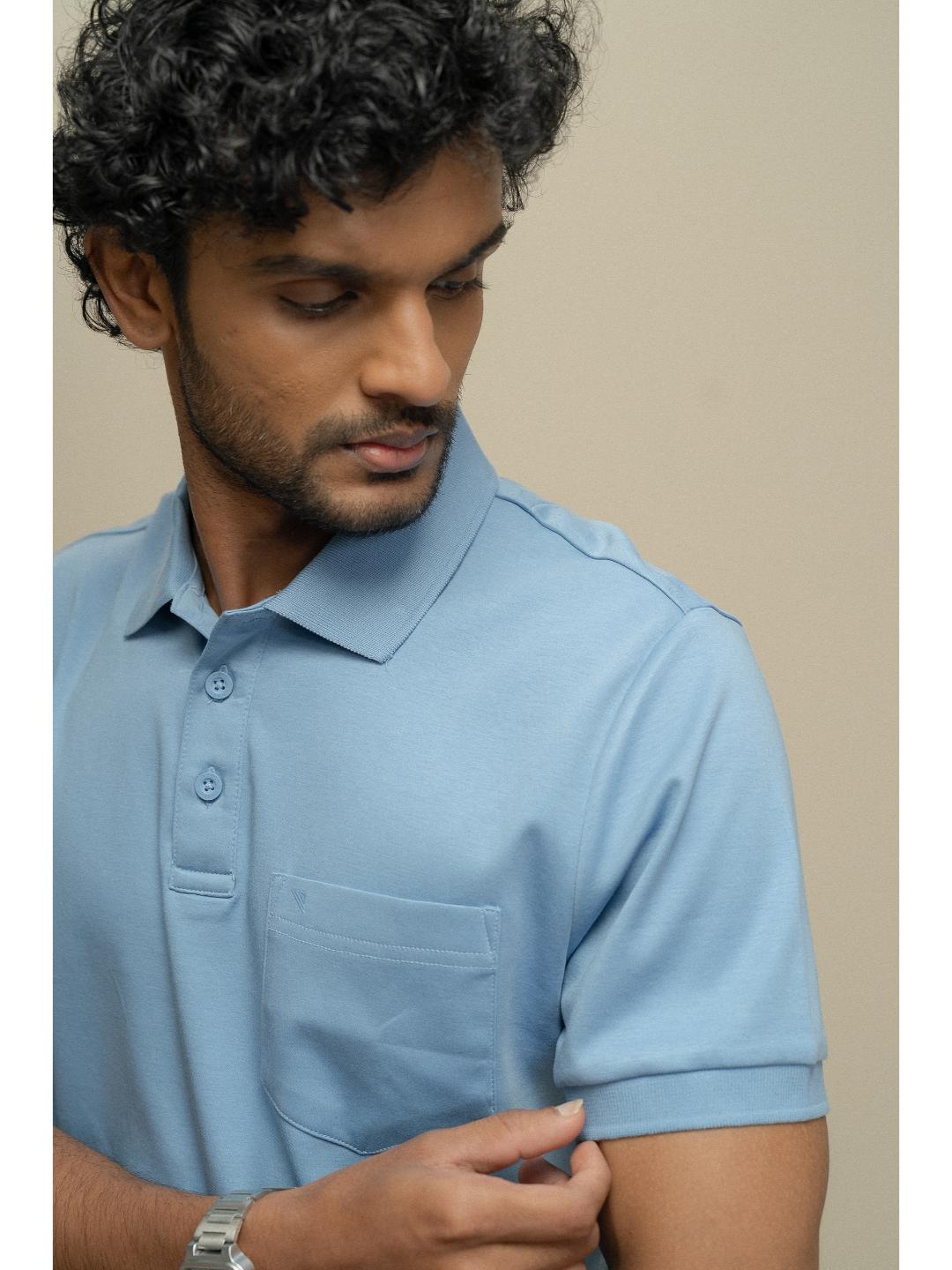 Men Extra Long Staple Cotton Smart Fit Apex Polo T-Shirt Blue AX16