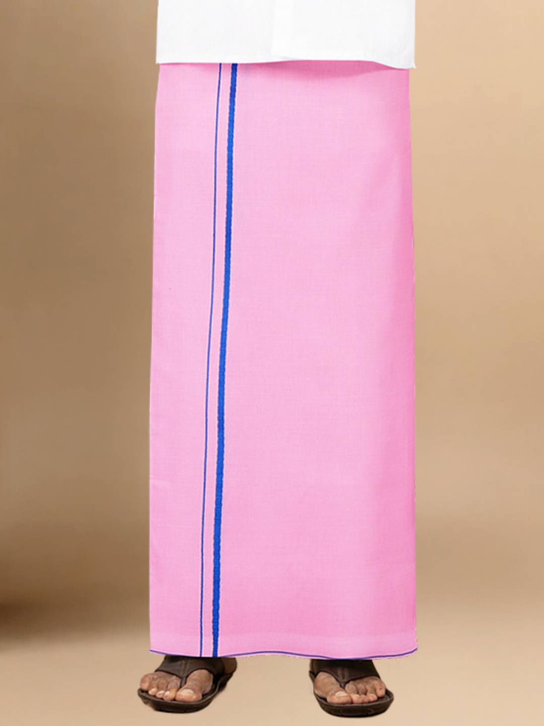 Men Cotton Blend Single Layer Pink Dhoti with Assorted Border Astra