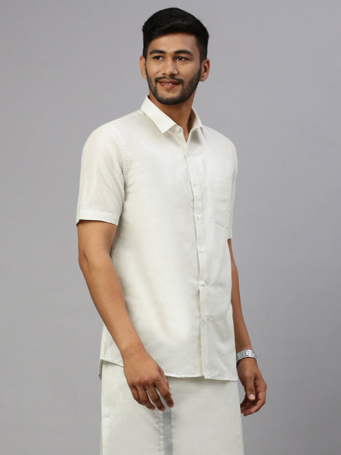 Men Silver Tissue Shirt Sankalpam