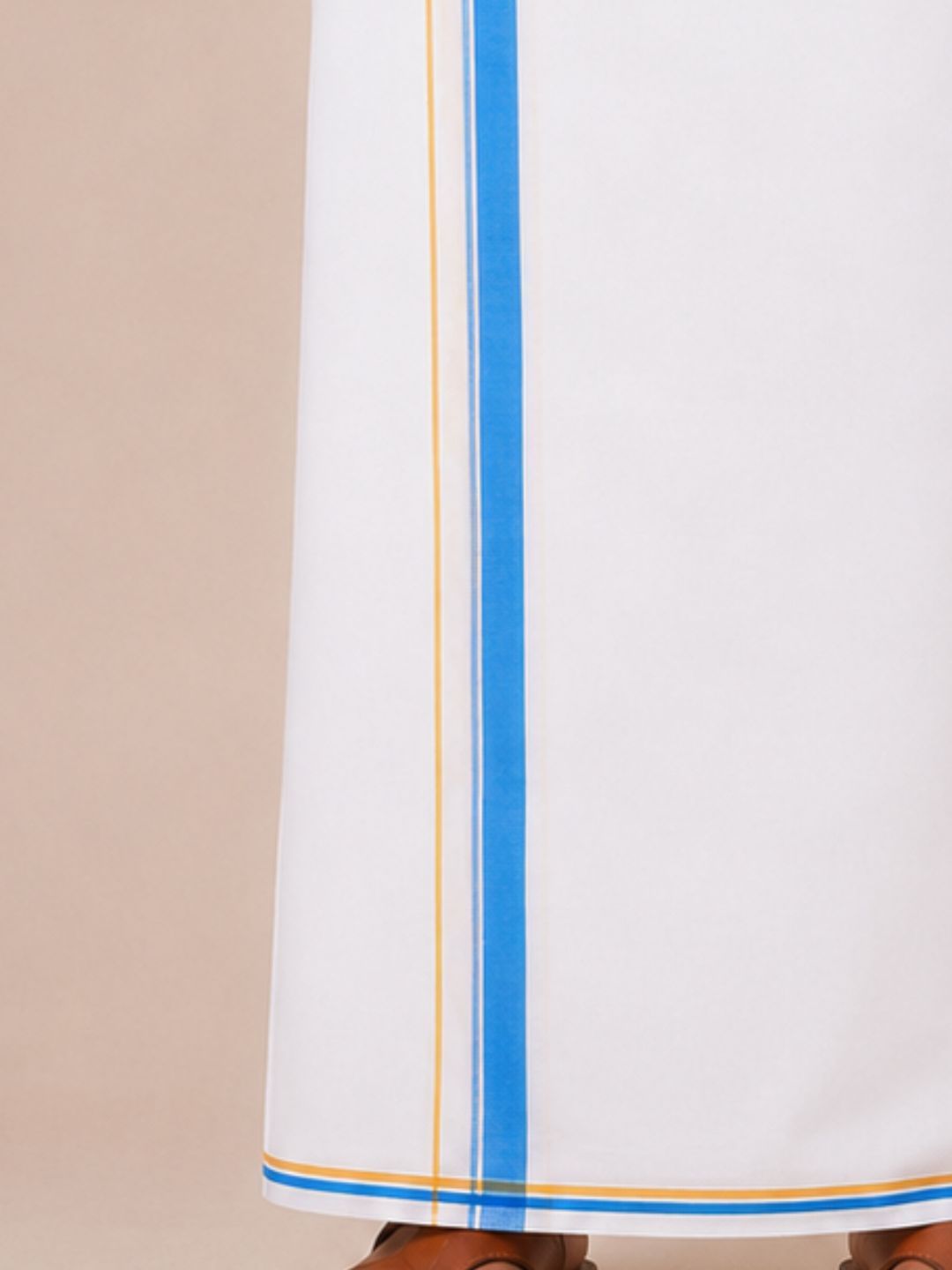 Men 100% Cotton Double Layer White Dhoti with Big Border Property PT04