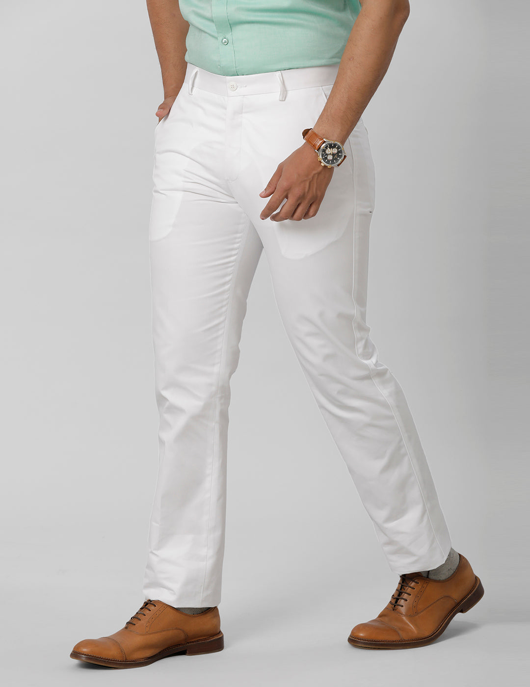 Mens Regular Fit Cotton White Pants Smart Care-Side view