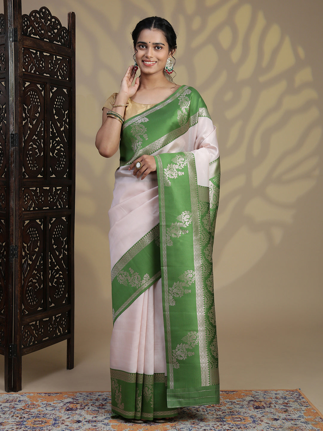 Women Sandal Tissue Saree with Green Border TS64