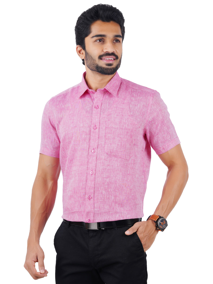 Men Pure Linen Shirt Light Pink L77