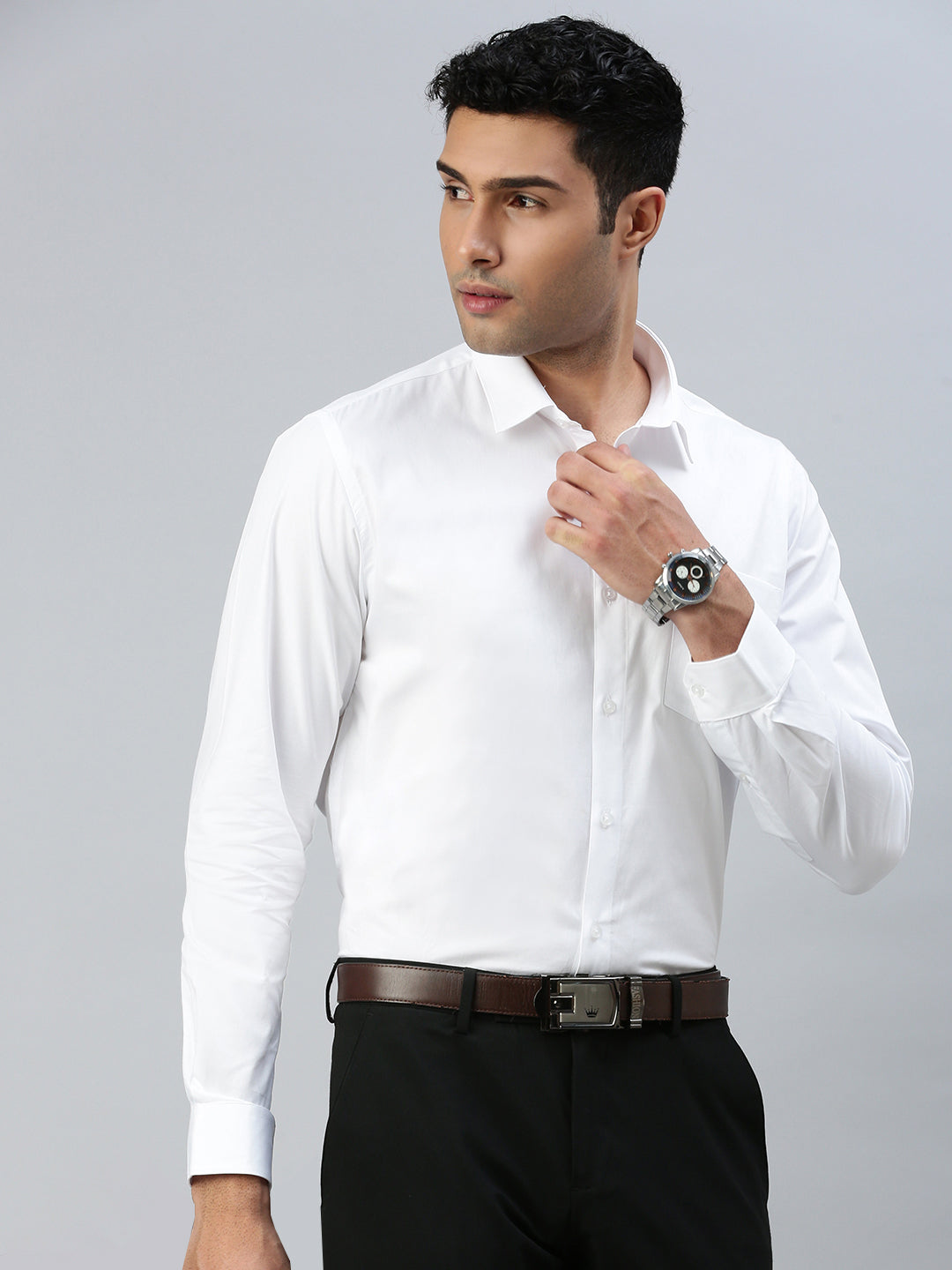 Men 100% Cotton Starch Finish White Shirt Cool Cotton