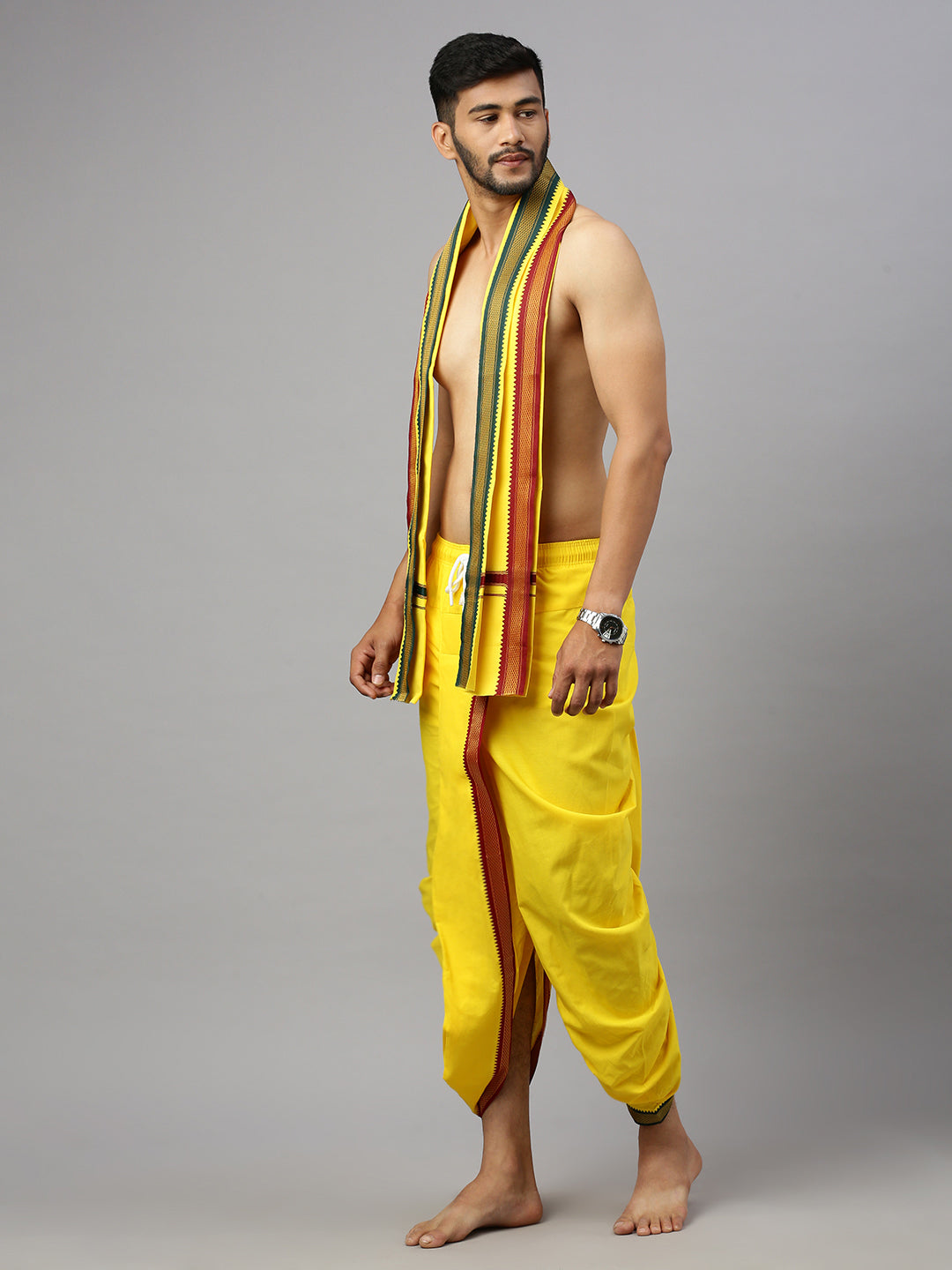 Men Readymade Panchakacham & Towel Set Yellow Naivedhya