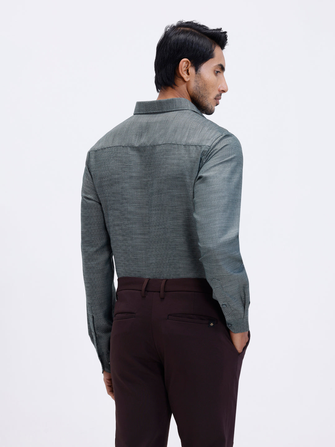 Men Cotton Rich Full Sleeve Shirt Green Dobby T59 AIT3