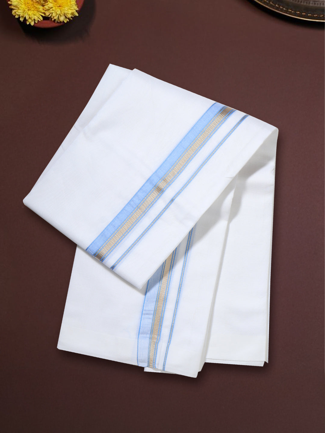 Men 100% Cotton Double Layer White Dhoti with Fancy Jari Border Luxury Club LCFJ05