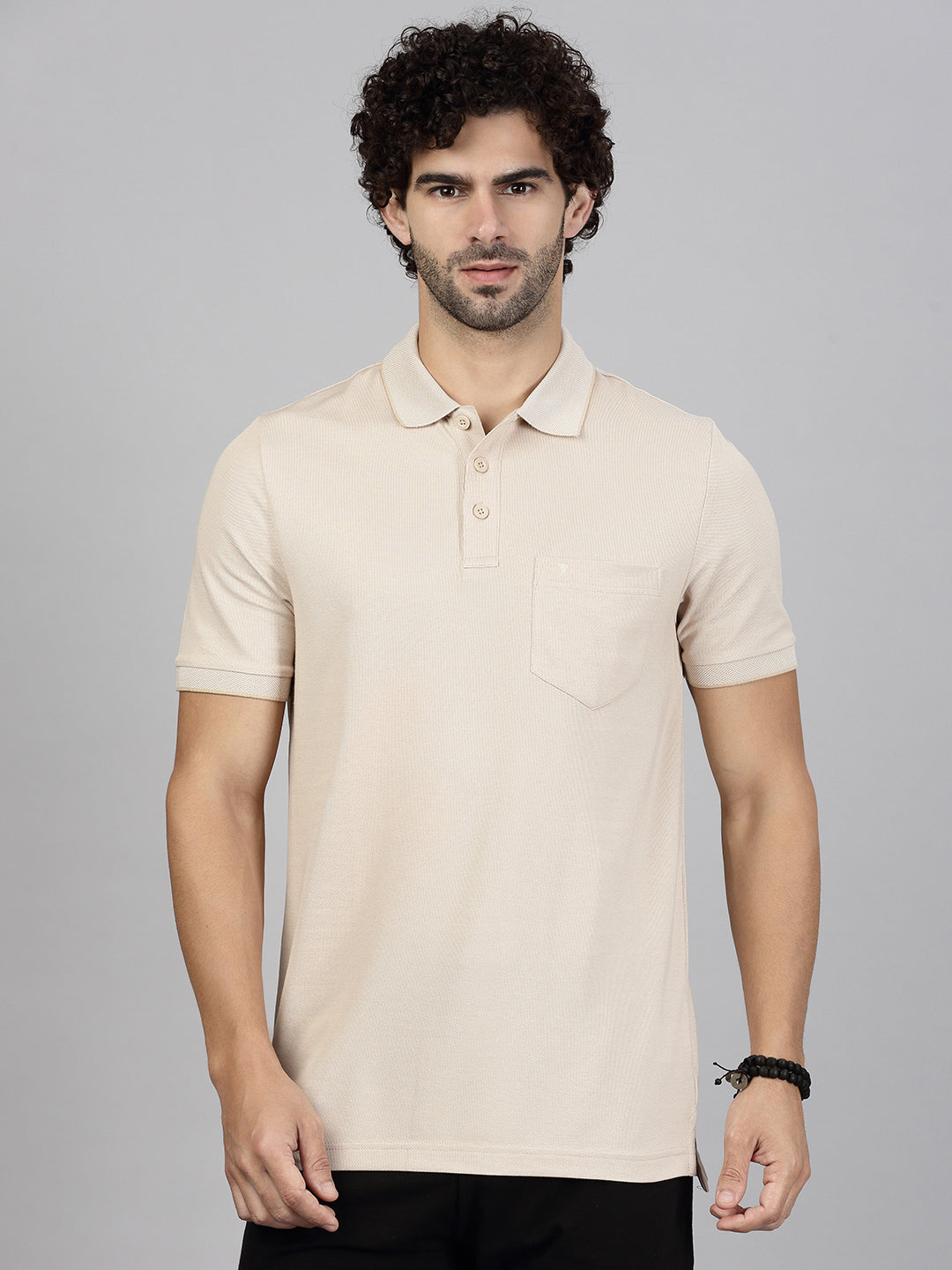 Mens Cotton Rich Smart Fit Expert Polo T-Shirt Beige EP31