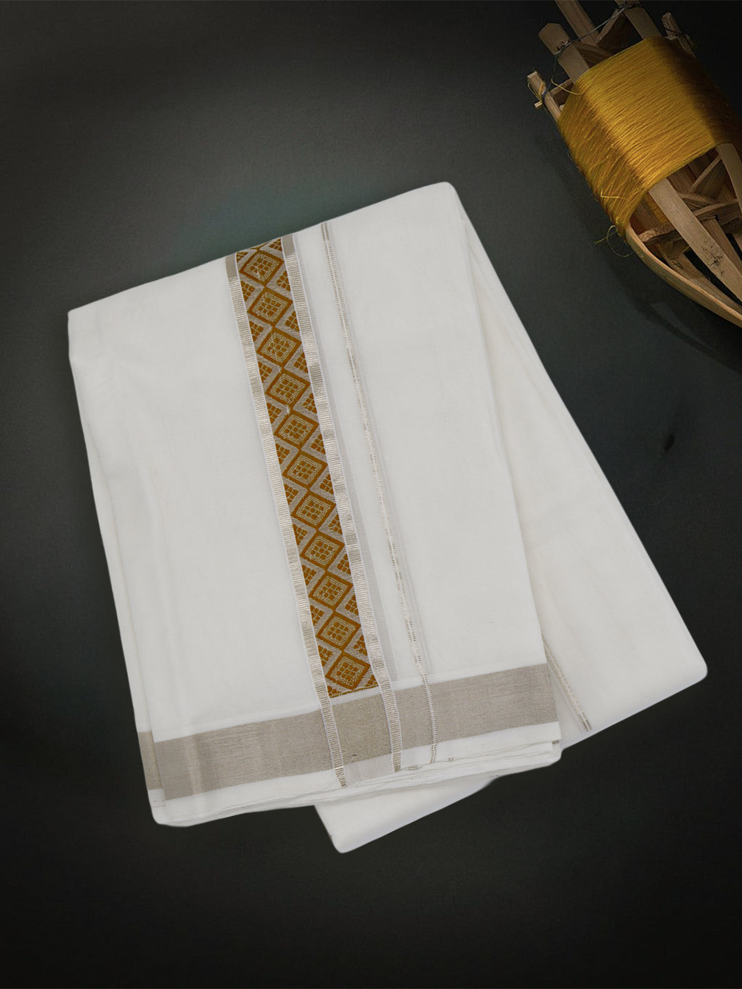 Men Premium Handloom White Dhoti with Fancy Border HLM74