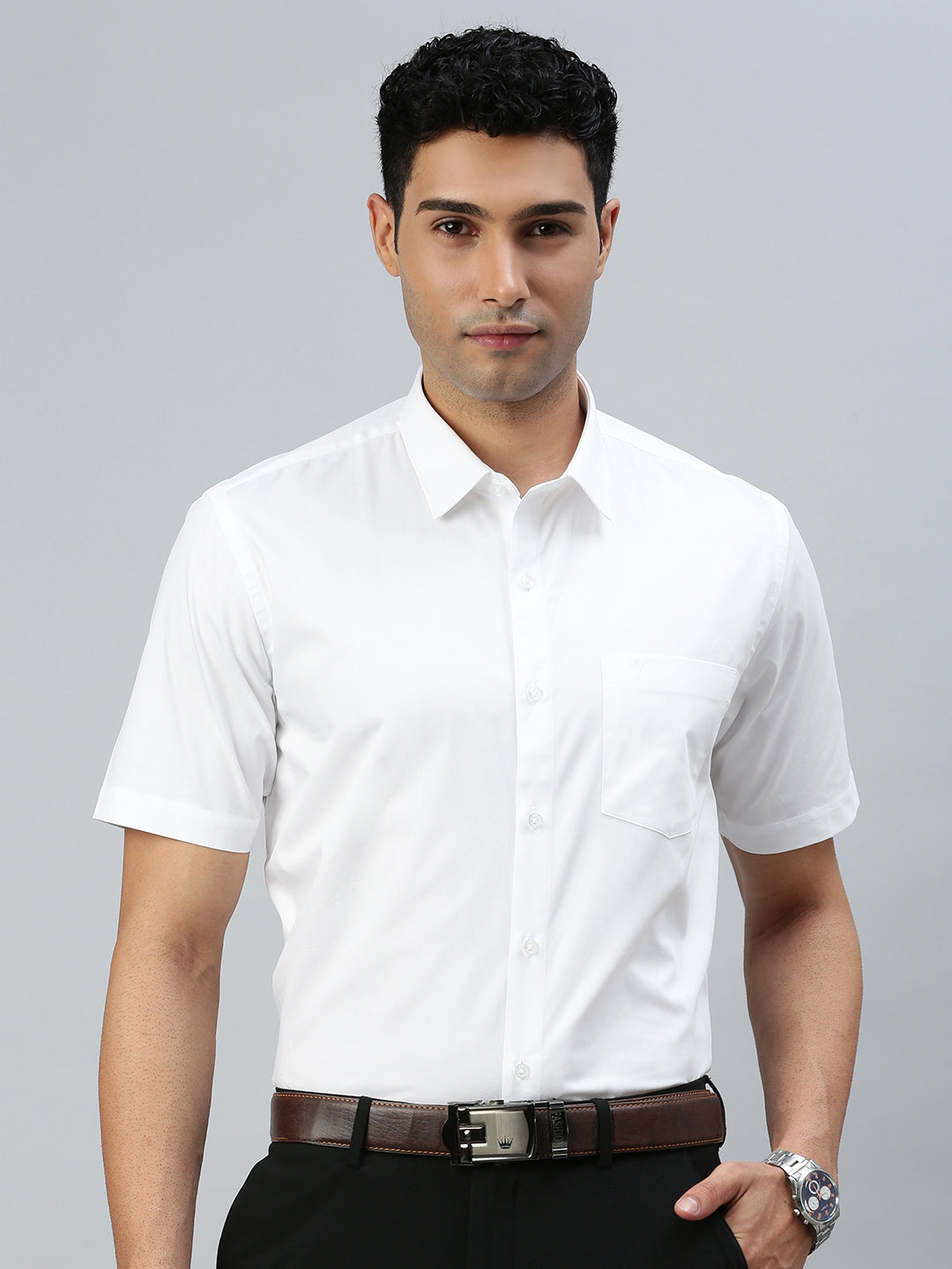 Men 100% Cotton Starch Finish White Shirt Cool Cotton