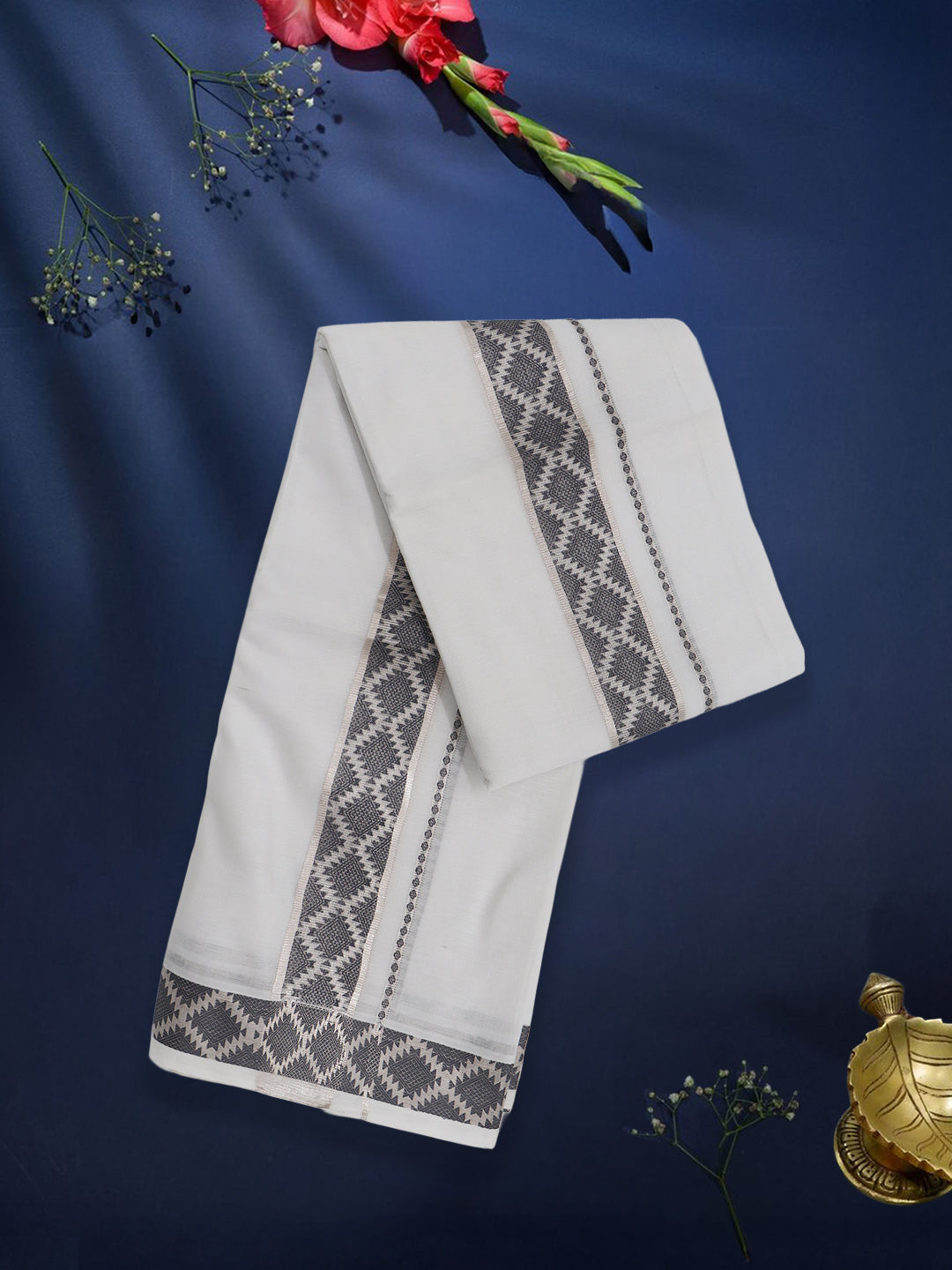 Men Premium Cotton Double Layer White Dhoti with Fancy Jari Border LC27