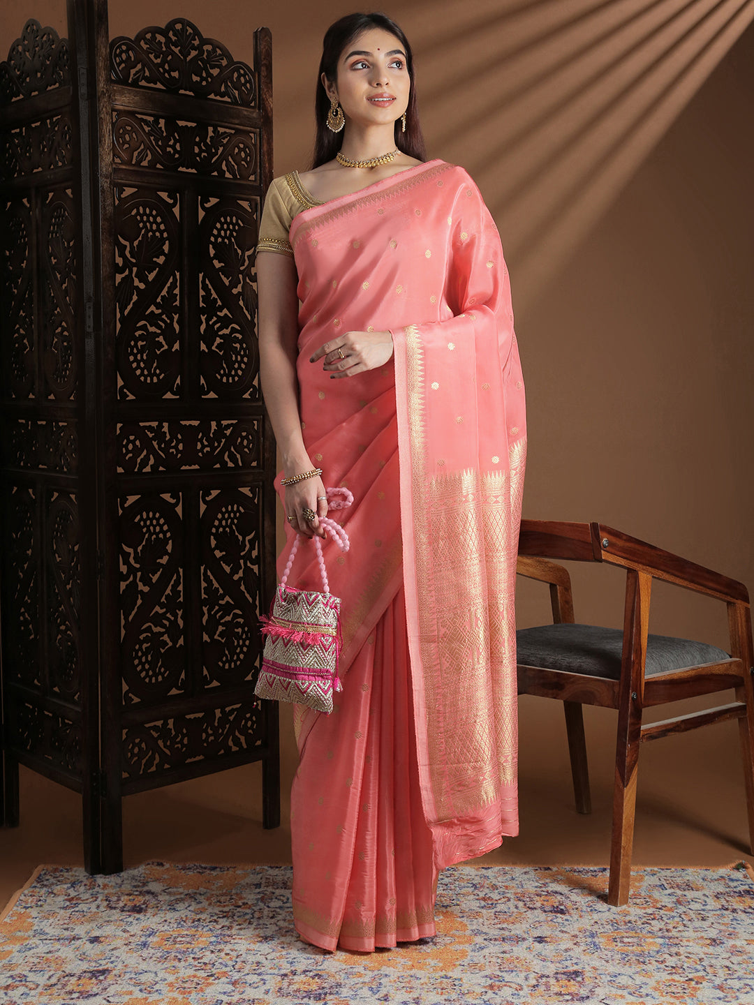 Women Semi Mysore Silk Saree Light Pink SS404
