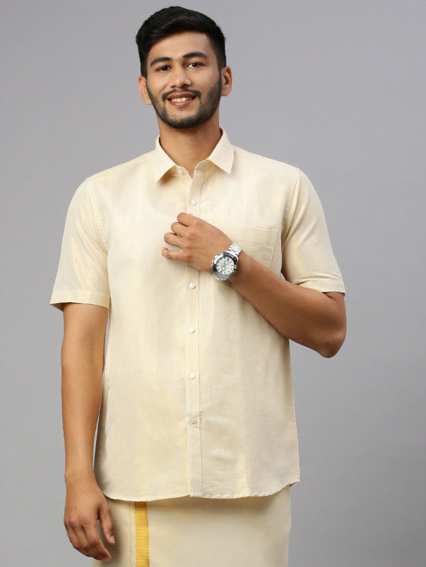 Men Gold Tissue Shirt Sankalpam