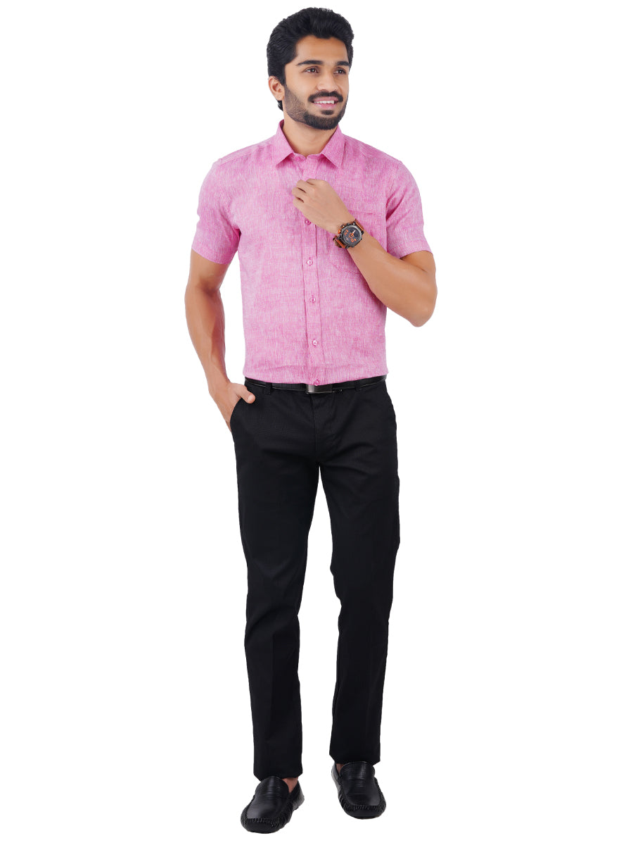 Men Pure Linen Shirt Light Pink L77