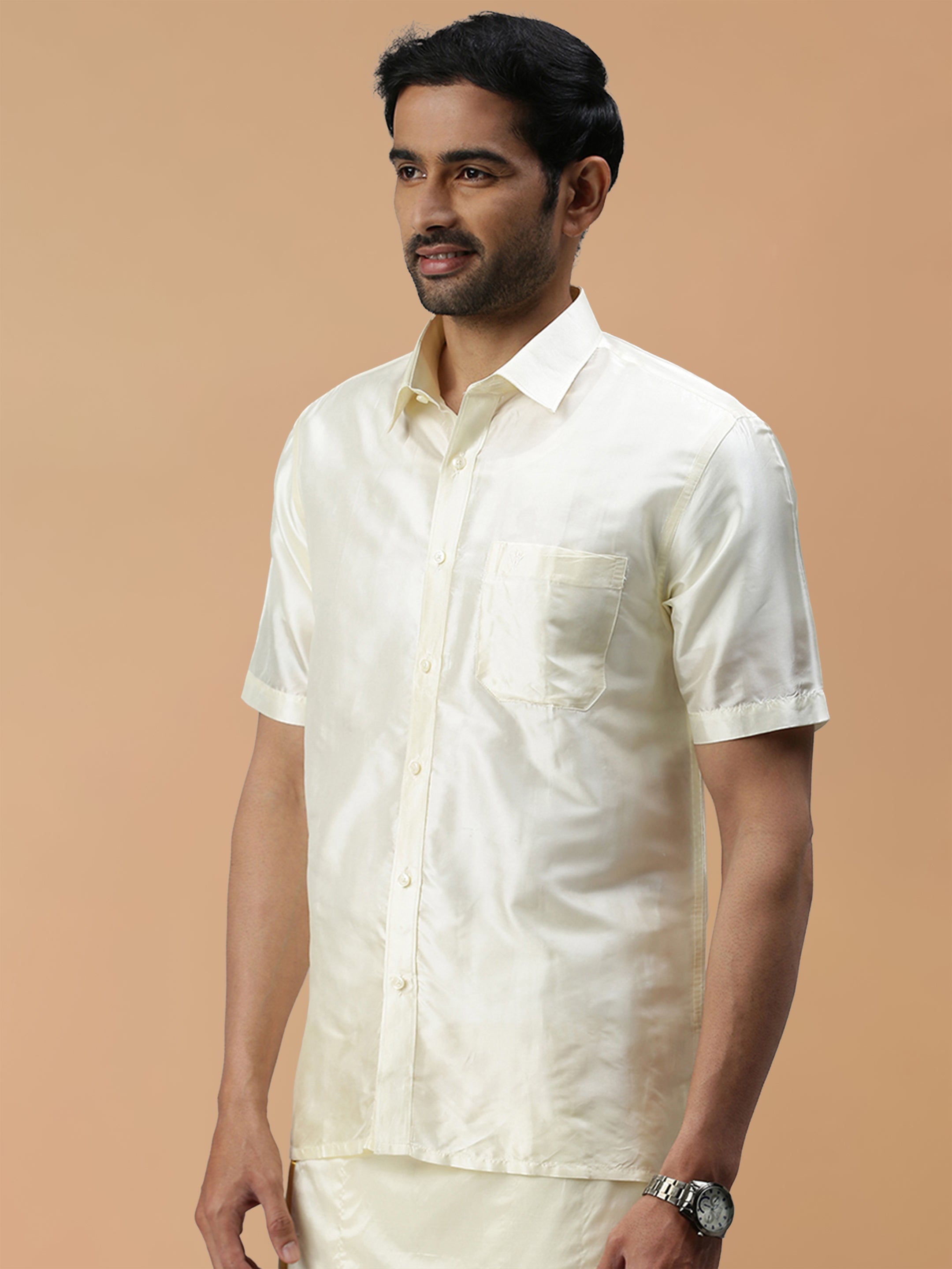 Silk Mixed Cream Regular Fit Shirt