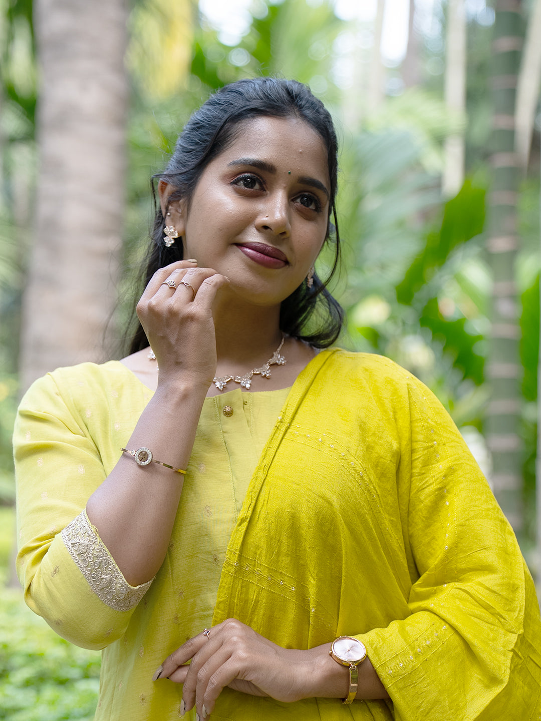 Women Green Cotton Mix Weaving Embroidered Kurti Set EKS103