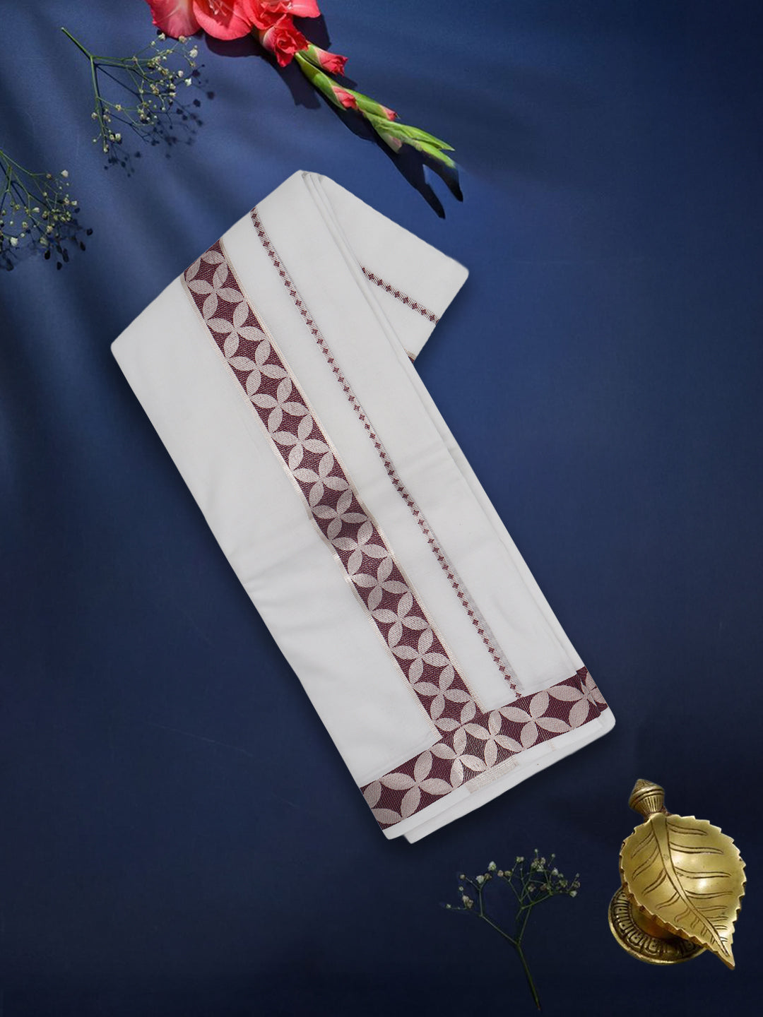 Men Premium Cotton Double Layer White Dhoti with Fancy Border Luxury Club LC24