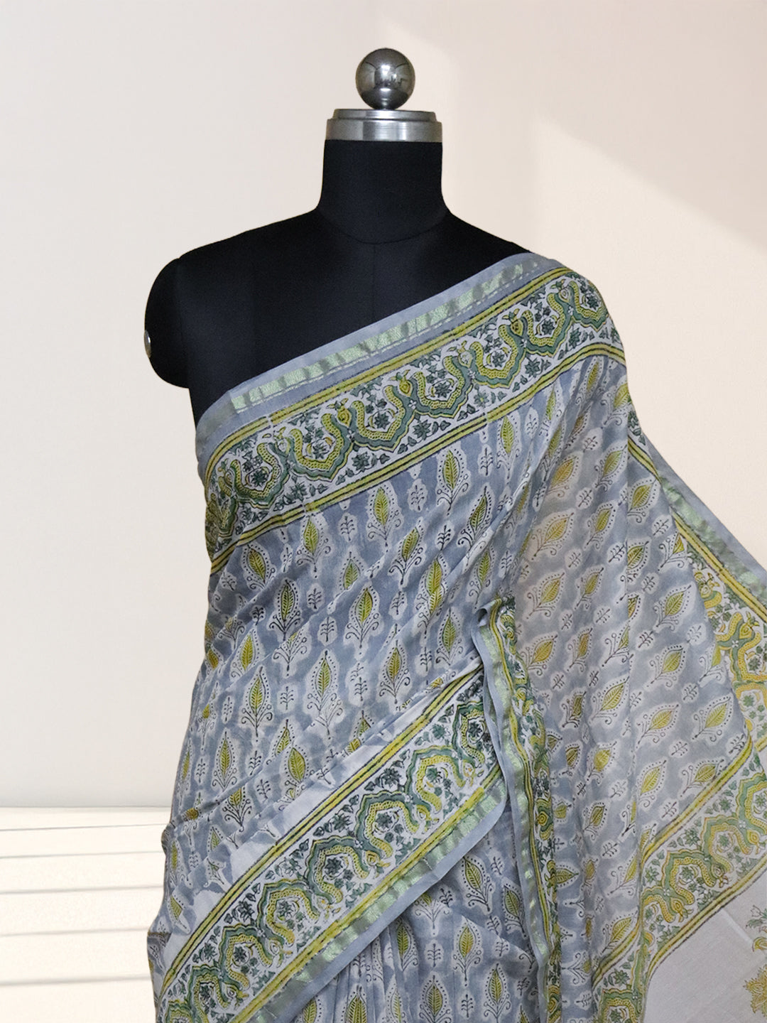 Women Light Blue Pure Chanderi Cotton Printed Saree SC75