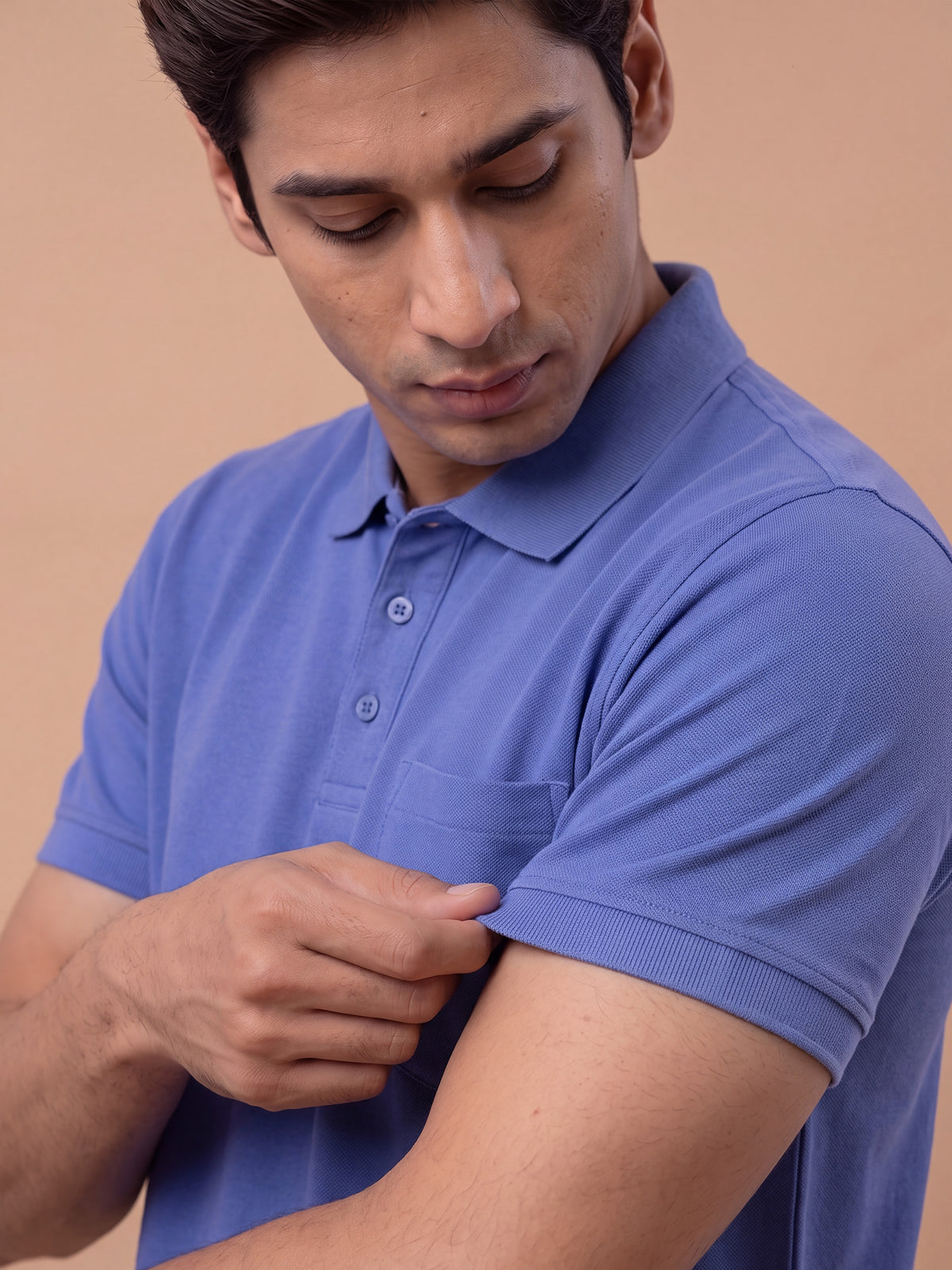 Cotton Rich Pique Polo T-Shirt Pacific Blue