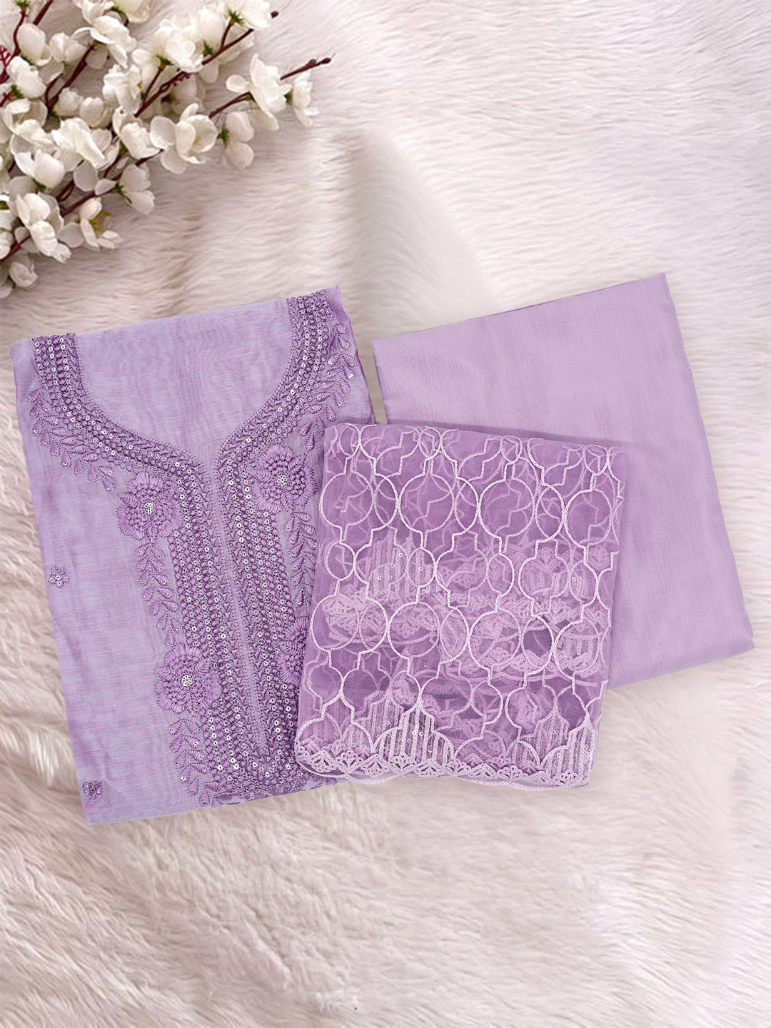 Women Semi Chanderi Printed Dress Material Violet DM357
