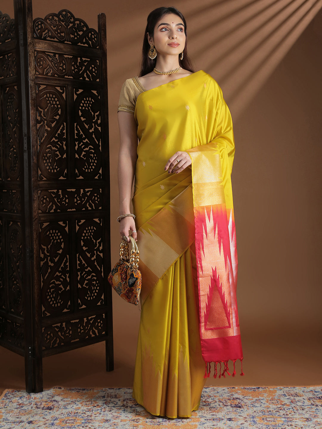 Women Soft Silk Saree Golden Yellow SS415