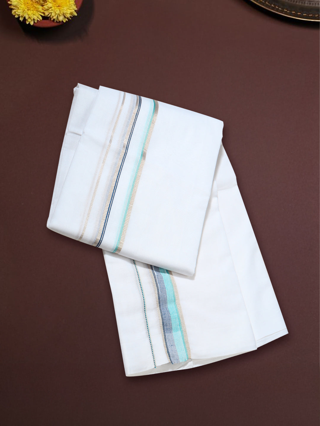 Men 100% Cotton Double Layer White Dhoti with Fancy Jari Border Luxury Club LCFJ07