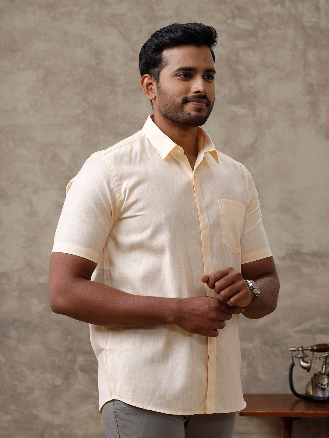 Men Cotton Rich Shirt  Light Orange T44 TT2