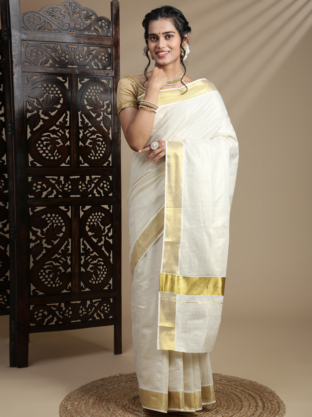Couple Combo Shirt & Dhoti Set with Saree Gold KS221