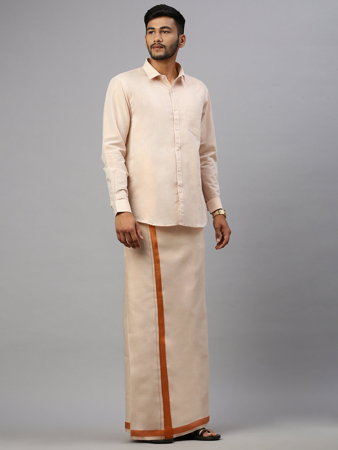 Men Tissue Double Layer Copper Dhoti with Jari Border