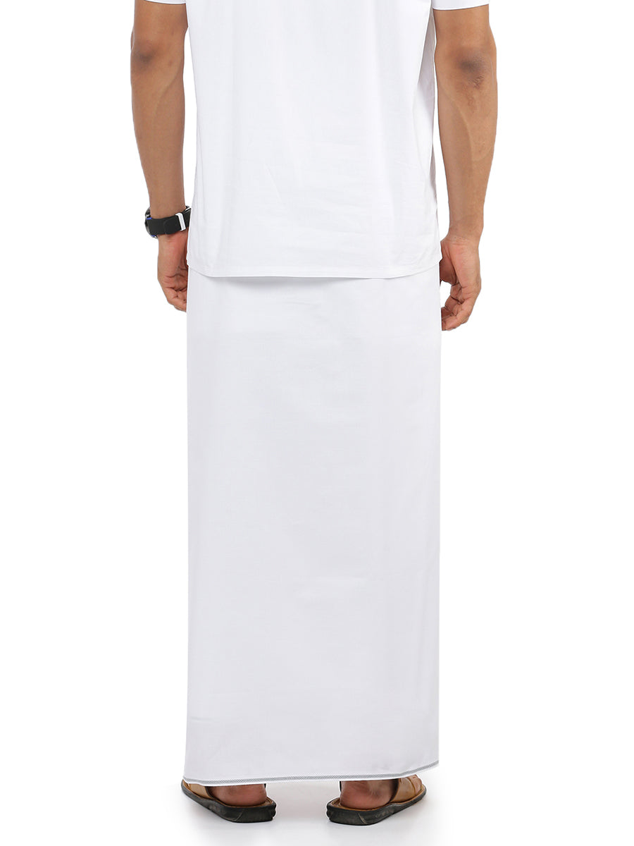 Mens 100% Cotton White Single Dhoti with Green Small Border Cotton Emperor-Back view