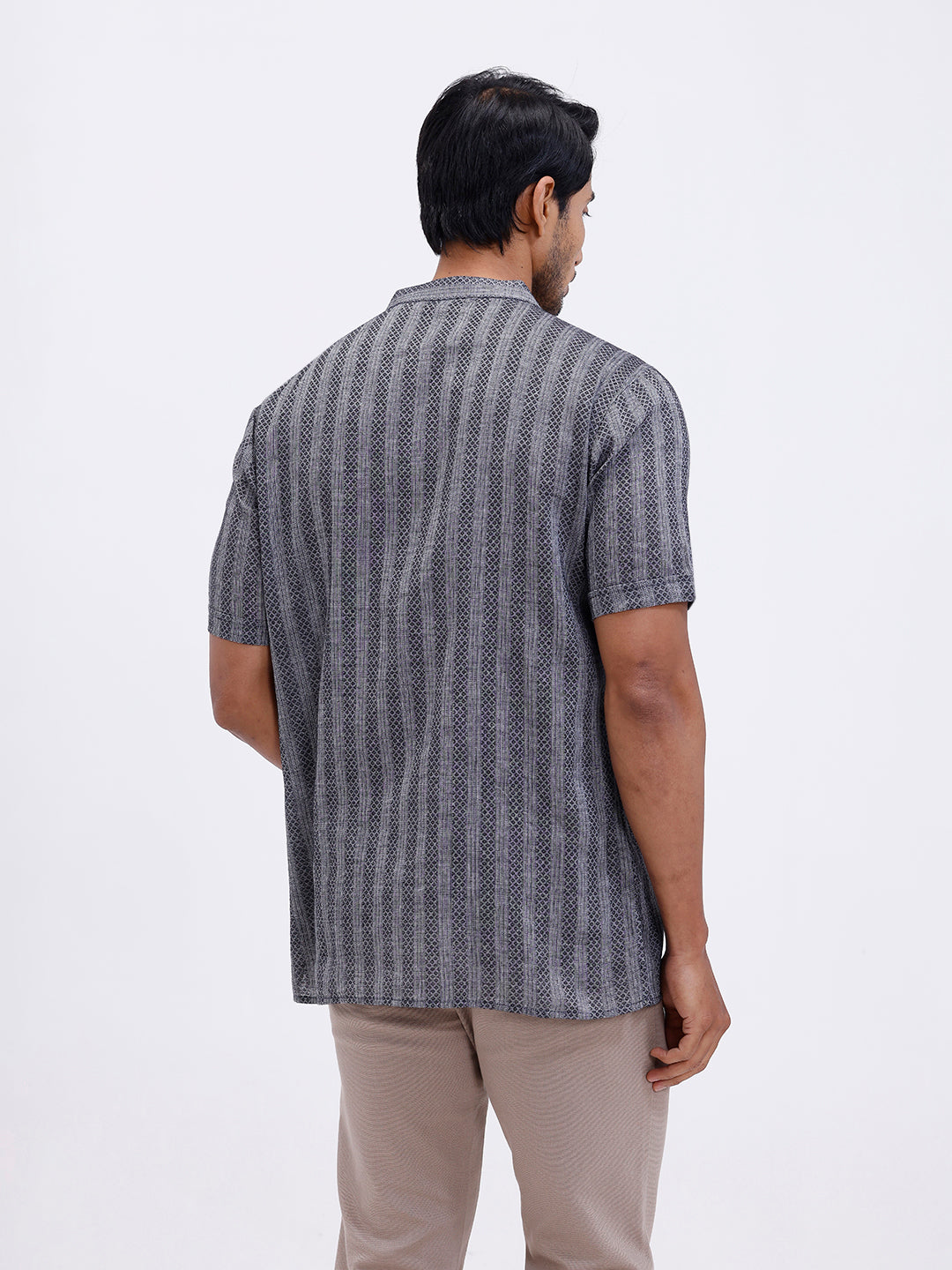 Men Cotton Short Length Self Design Pocket Kurta Mid Grey RK8