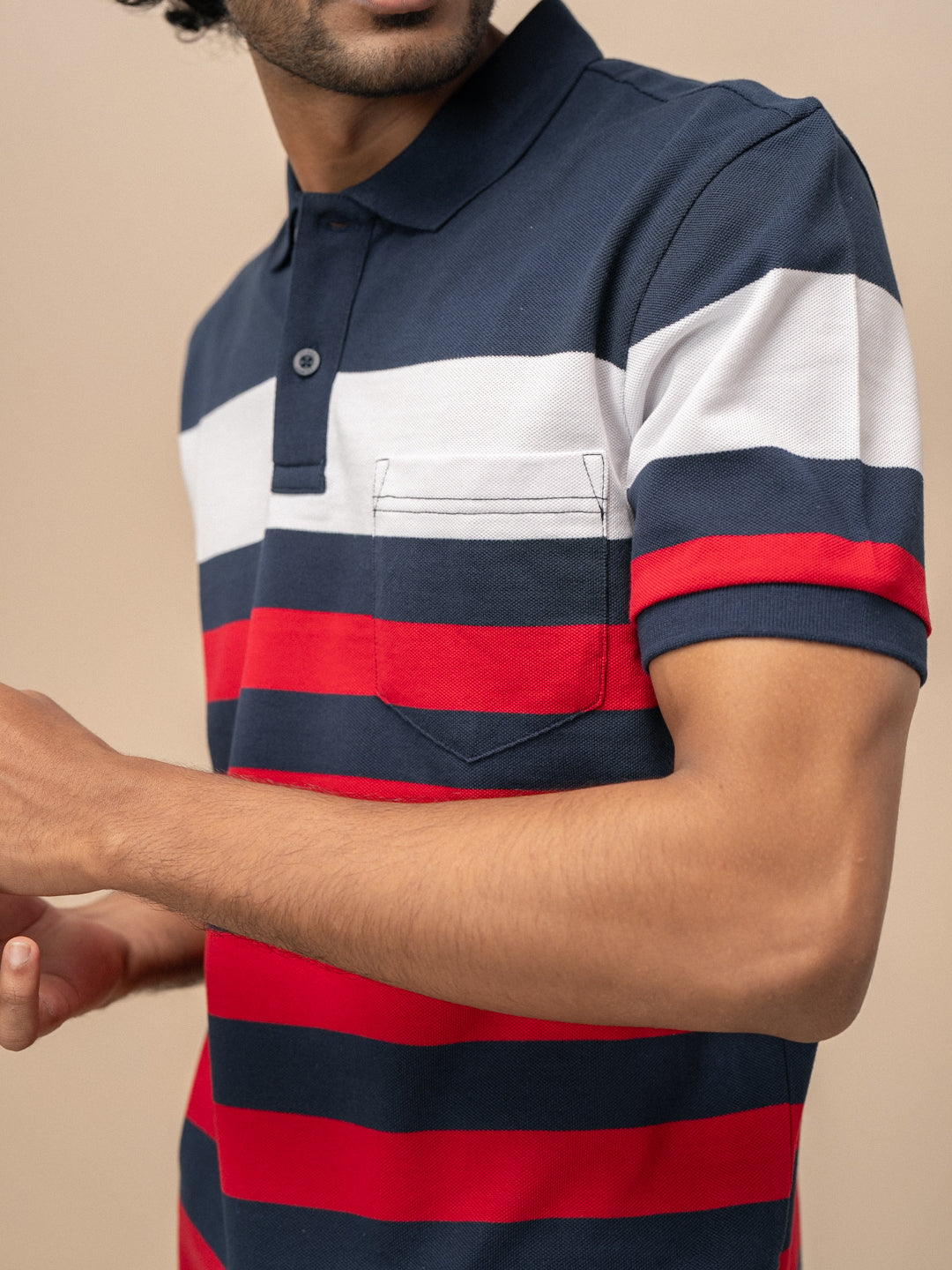 Men Smart Fit Engineered Polo T-Shirt Navy with Red EN23