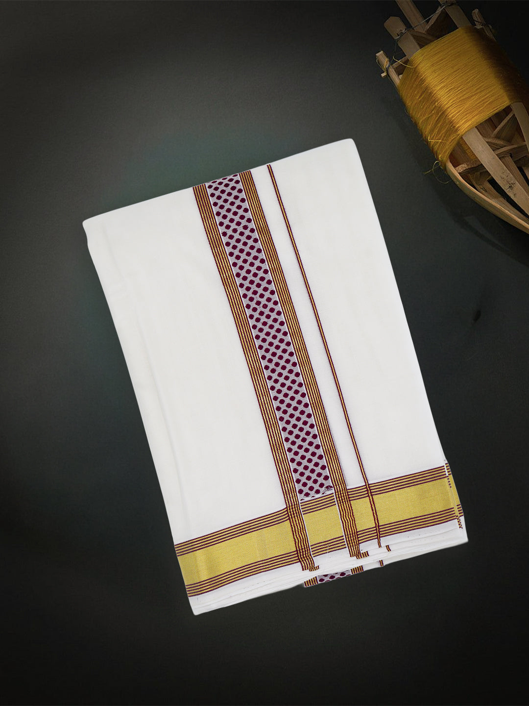 Men Premium Handloom Off White Dhoti with Fancy Border HLM82