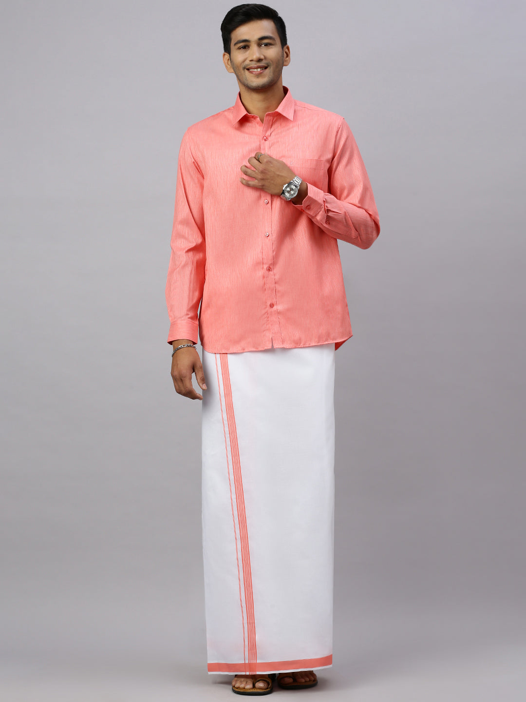 Men Mandy Matching Border Dhoti & Full Sleeves Shirt Set CV1