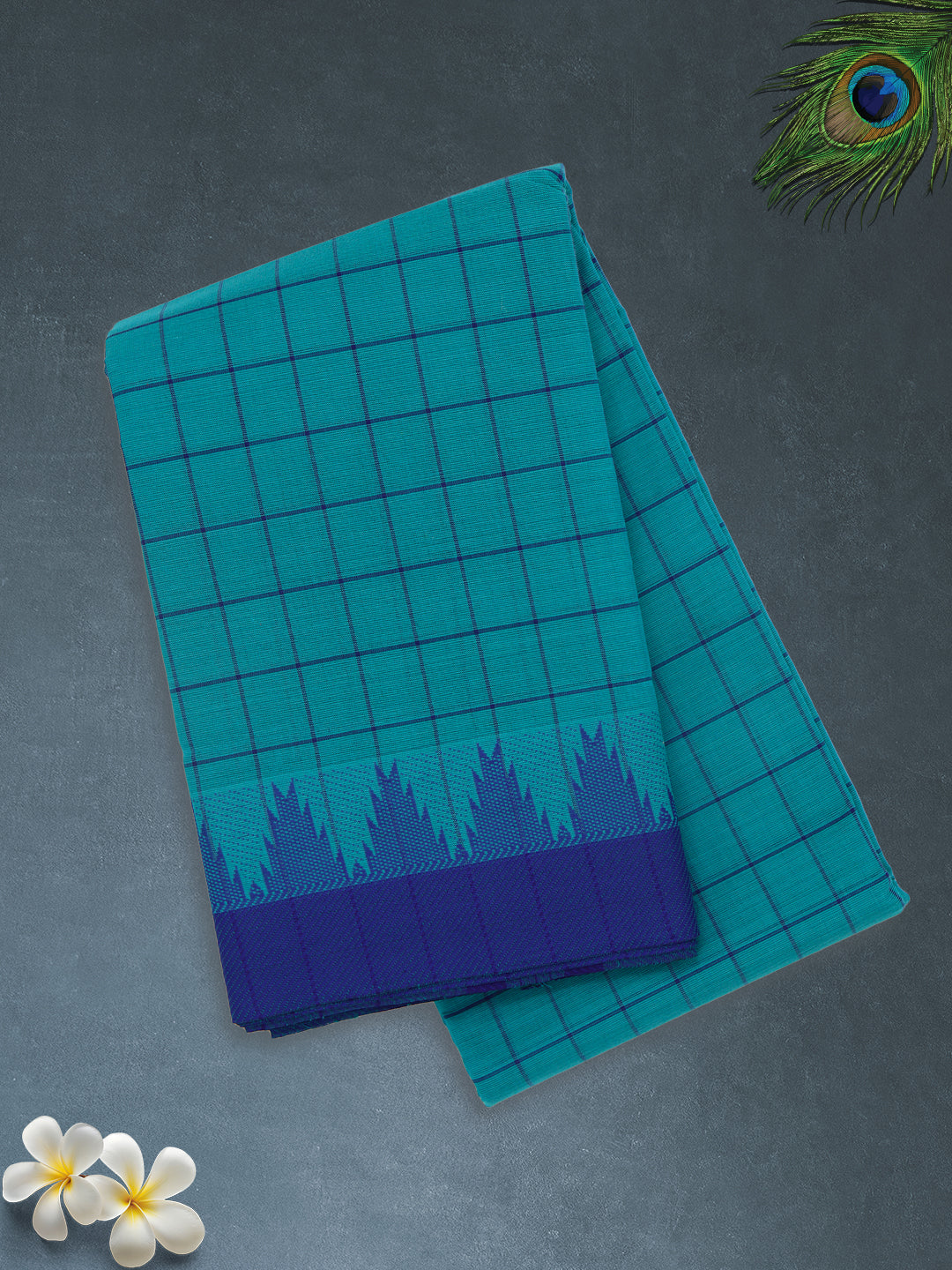 Women Blue Checks Pure Chettinad Cotton Saree PCS226