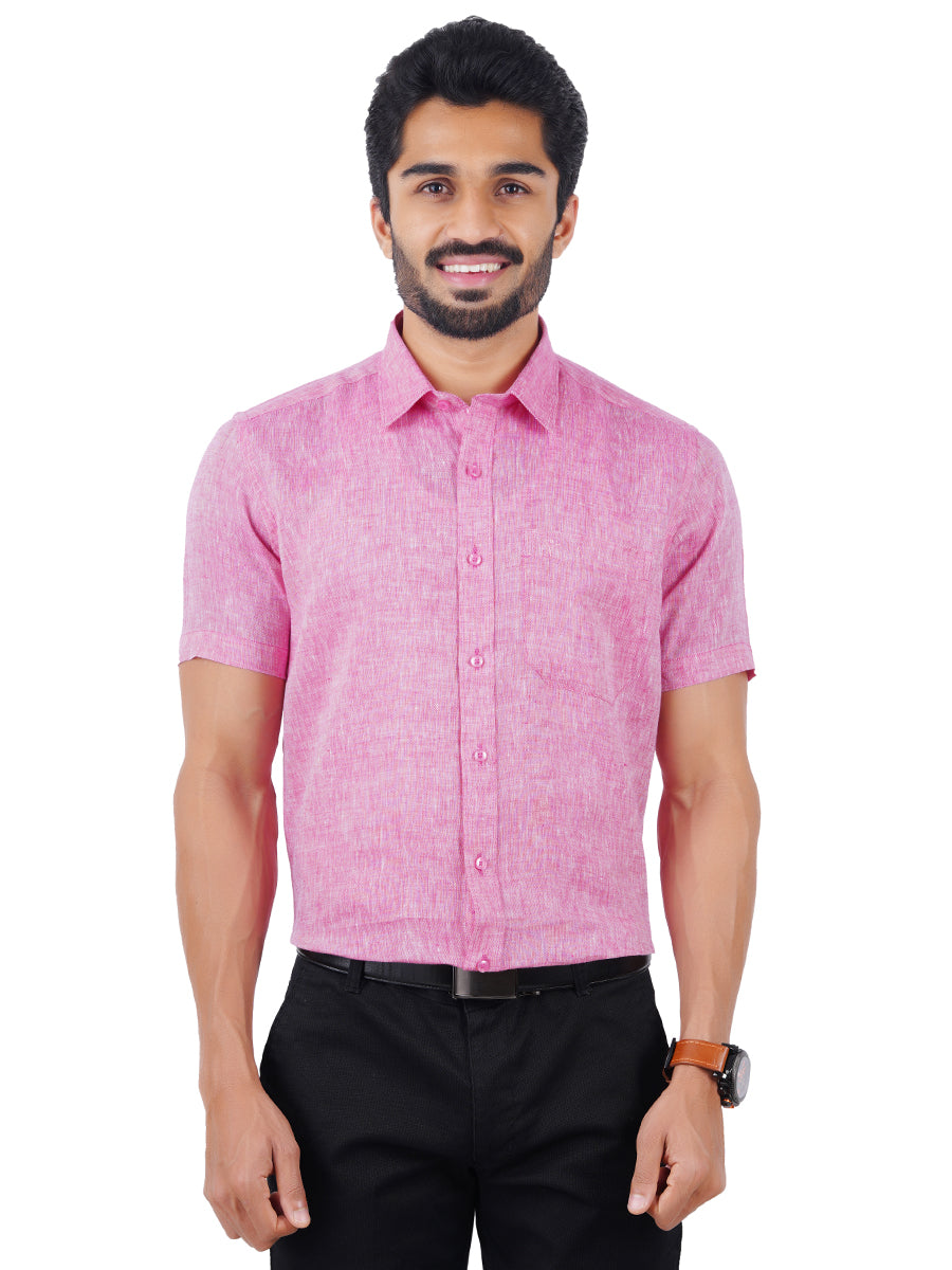 Men Pure Linen Shirt Light Pink L77