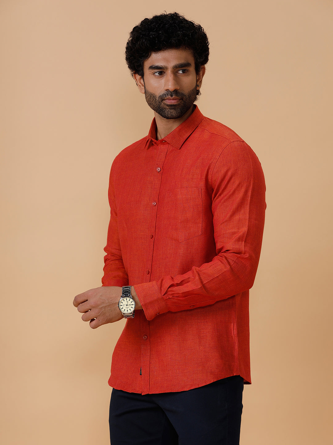 Men Pure Linen Deep Red Shirt L12