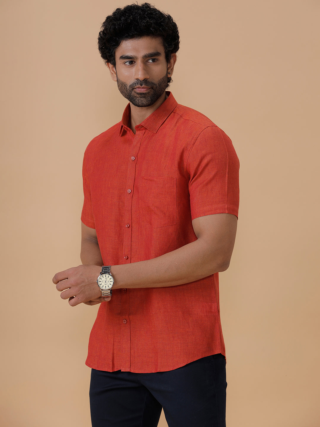 Men Pure Linen Deep Red Shirt L12
