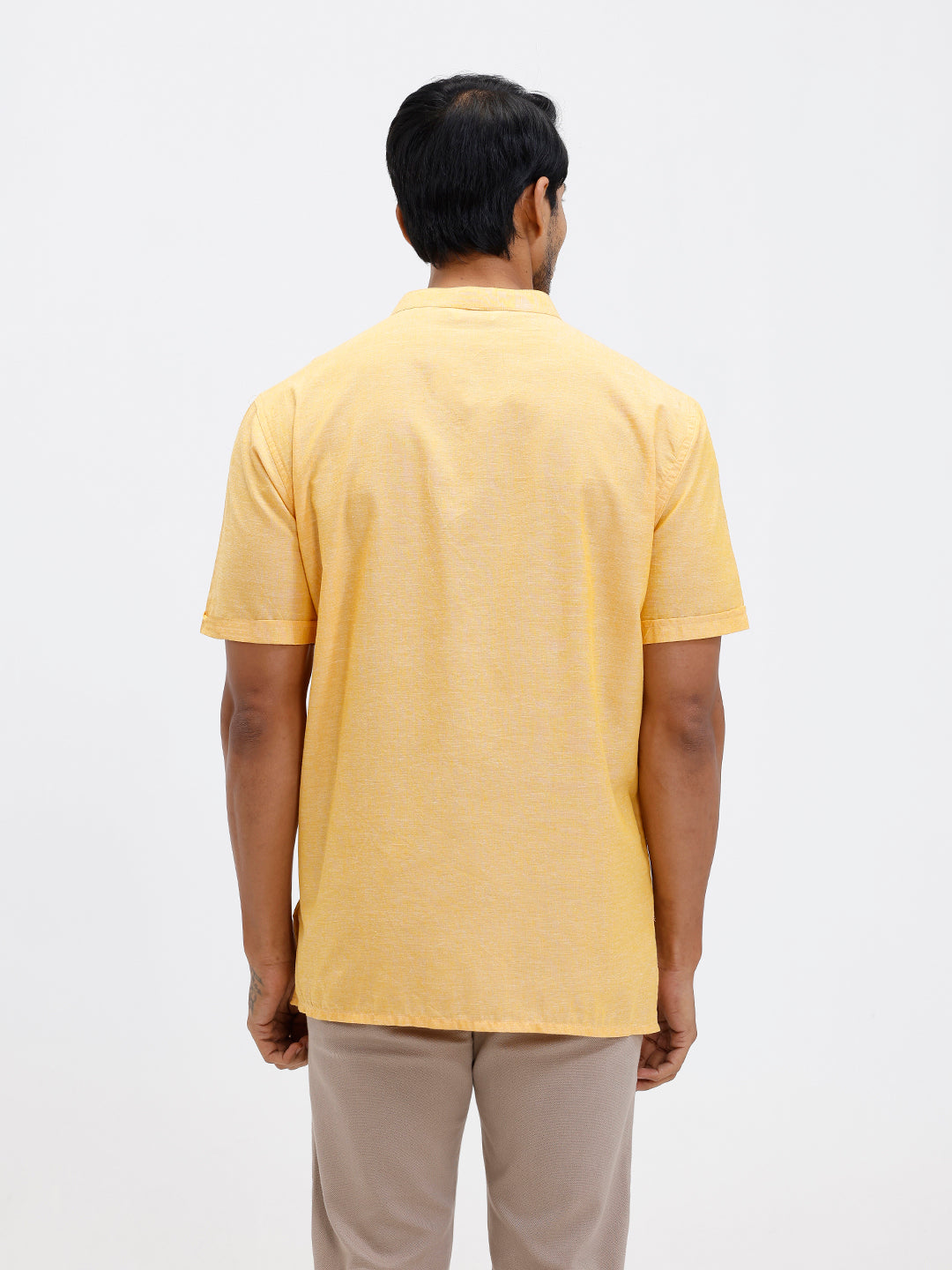 Men Cotton Short Length Plain Pocket Kurta Pale Orange PC31